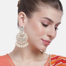 Peora Women Gold-Plated Kundan Studded Crescent Shaped Chandbalis Earrings-7