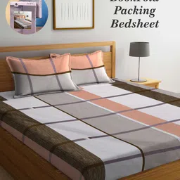 Arrabi Bookfold Grey & Peach-Coloured Printed 300 TC King Bedsheet & Pillow Covers-15