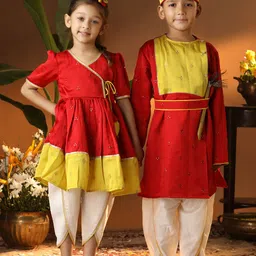 VASTRAMAY Girls Ethnic Motifs Embroidered Angrakha Anarkali Kurta With Dhoti Pants-picture-18