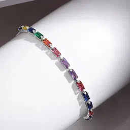 Rubans Voguish Women Silver-Plated Multi Color Stone Studded Handcrafted Bracelet-picture-7