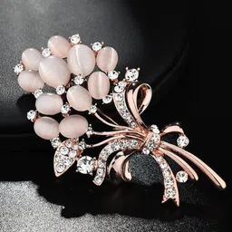 YouBella Women Peach-Coloured & Rose Gold-Toned Stone-Studded Bouquet Shaped Brooch-6