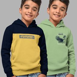 HELLCAT Boys Navy Blue & Green Pack Of 2 Hooded Cotton Sweatshirt-27