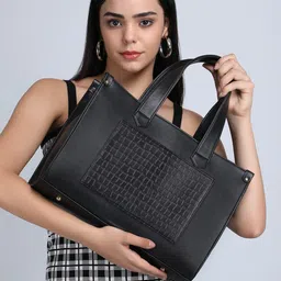 ALL ABOUT HER Checked PU Structured Tote Bag with Quilted image 1
