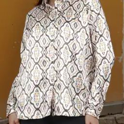 Shein Medium Length Cuffed Sleeves Tribal Print Mustard Shirt-image-56