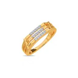 Yellow Gold Diamond Studded Ring - Three Row Diamond Ring For Him-image-12