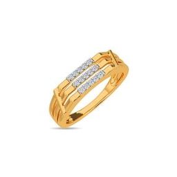 Yellow Gold Diamond Studded Ring - Three Row Diamond Ring For Him-image-82