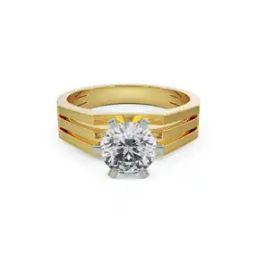 Men Yellow Gold Bold Solitaire Lab Grown Diamond-Studded Band Ring-image-73