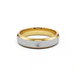 Men Yellow Gold Mixed Metal Lab Grown Diamond-Studded Band Ring-image-74