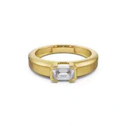 Men Yellow Gold Bold Emerald Lab Grown Diamond-Studded Band Ring-image-80