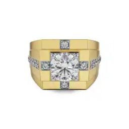 Men Yellow Gold Round Lab Grown Diamond-Studded Band Ring-image-27