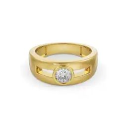Men Yellow Gold Solitaire Round Lab Grown Diamond-Studded Band Ring-image-20