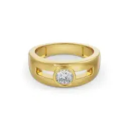 Men Yellow Gold Solitaire Round Lab Grown Diamond-Studded Band Ring-image-65