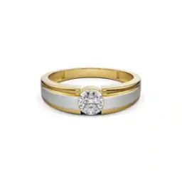 Men Yellow Gold Sparkling Solitaire Lab Grown Diamond-Studded Band Ring-image-61