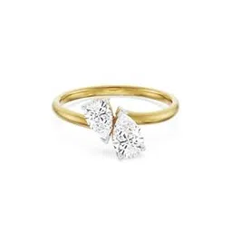 Women Yellow Gold Two Stone Pear Lab Grown Diamond Solitaire Ring-image-2