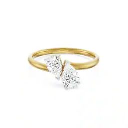 Women Yellow Gold Two Stone Pear Lab Grown Diamond Solitaire Ring-image-33
