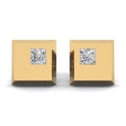 Men Yellow Gold Lab Grown Diamond-Studded Square of Brilliance Stud Earrings-image-52