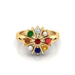 Diamond Studded Yellow Gold Navratna Ring-image-71
