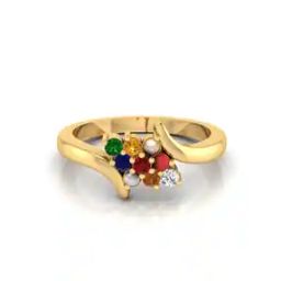 Yellow Gold Diamond-Studded Navratna Ring-image-6