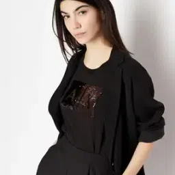 Cotton Crew-Neck T-shirt with Sequinned Brand Icon-image-47