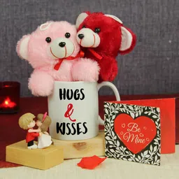 TIED RIBBONS Valentine Gift Set White & Pink Love Couple Statue Mug Card & Teddy Bear-image-53