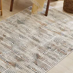Home Centre Zephyr Camden Beige & Black Geometric Printed Rectangular Woven Carpet image 2