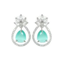 Zoey Rhodium-Plated Cubic Zirconia Studded Teardrop Shaped Studs image 2