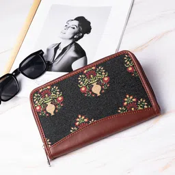 ZOUK Women Green & Brown Ethnic Motifs Printed Zip Around Wallet image 1