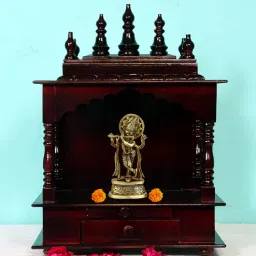 india home wood Brown Mango Wood Wall Mounted Mandir Without Door-picture-33