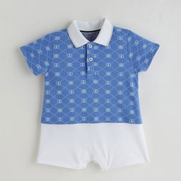 One Friday Infant Boys Blue Regular Short Sleeve Printed Pure Cotton Romper-56