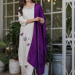 KALINI Women Floral Embroidered Regular Thread Work Kurta With Trousers & Dupatta-picture-9