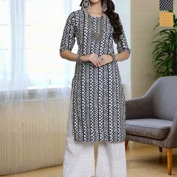 HERE&NOW Selection Of 3 Geometric Printed Round Neck Straight Kurtas-image-30