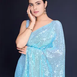 DIVASTRI Embellished Sequinned Pure Georgette Saree-picture-13
