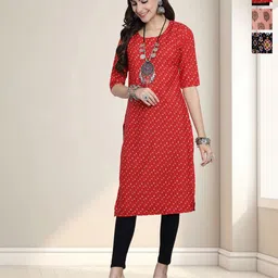 HERE&NOW Selection Of 3 Floral Printed Round Neck Straight Kurtas-50
