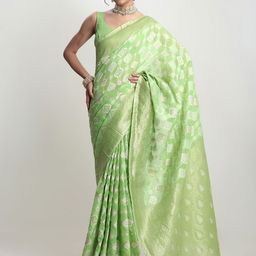 Janasya Geometric Woven Design Banarasi Saree with Blouse Piece-picture-51