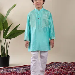 Here&Now X Kinder Kids Boys Ethnic Motifs Printed Regular Pure Cotton Kurta with Trousers-36