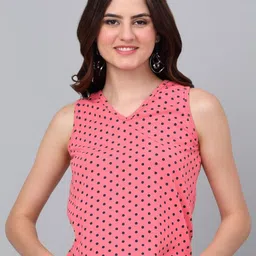 Dressitude Women Polka Dot Printed V-Neck Pure Cotton T-shirt-image-44