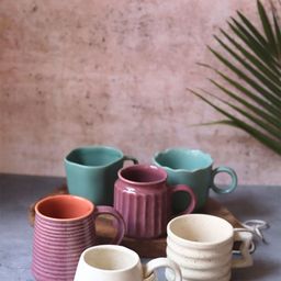 WEAVING HOMES Purple & White 6 Pieces Brew Ceramic Glossy Mugs-220 ml Each-picture-8