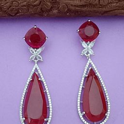 EVY Silver-Plated Cubic Zirconia Studded Teardrop Shaped Drop Earrings-7
