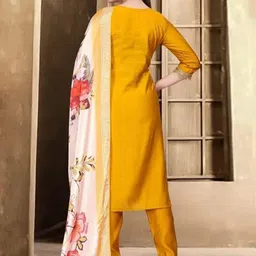 KALINI Floral Yoke Design Regular Sequinned Kurta With Trousers & Dupatta image 4