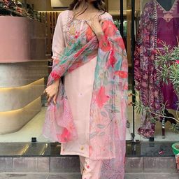 KALINI Floral Embroidered Thread Work Straight Kurta with Trouser & Dupatta-image-32