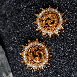 AMALAAN JEWELS Gold-Plated Artificial Stones Studded And Beaded Circular Studs-17