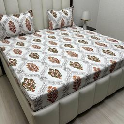 Pure Decor Amulya White & Brown Microfiber 210 TC King Bedsheet Set 2.28 m x 2.54 m-image-52