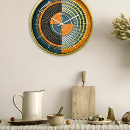 OLIVE TREE Gold-Toned & Orange Printed Contemporary Wall Clock-image-59