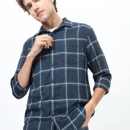 KETCH Men Cutaway Collar Checked Slim Fit Casual Shirt-image-32
