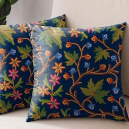 Aura Blue & Green 2 Pieces Floral Square Cushion Covers-picture-30