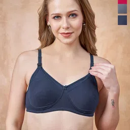 LOVELY MOM'S Women Pack of 3 Cotton Full Coverage Non-Padded Nursing Bra-14