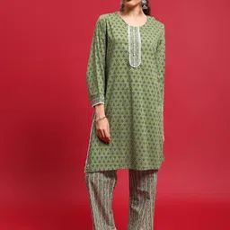 Shree Floral Printed Pure Cotton Straight Kurta with Trouser-25