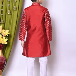 NFC CREATION Boys Floral Embroidered Regular Sequinned Dupion Silk Kurta with Pyjamas image 4