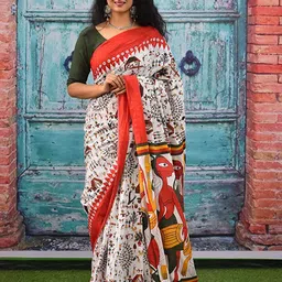 Craft Musium Warli Pure Cotton Bagru Saree-image-5