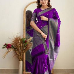 SANJANA SILK Ethnic Motifs Zari Silk Blend Kanjeevaram Saree-image-63